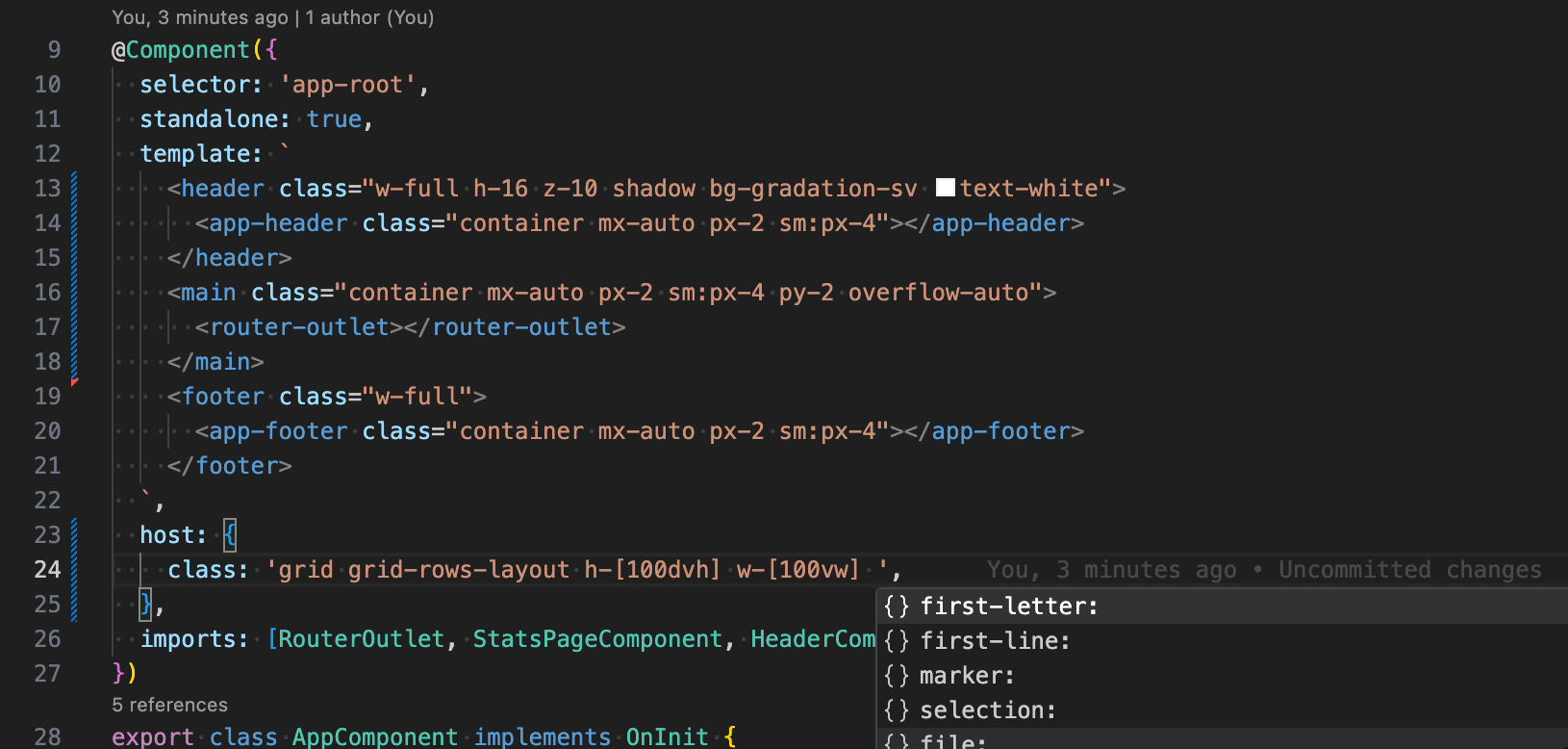 classプロパティの中で TailwildCSS の入力補完が効くようになった