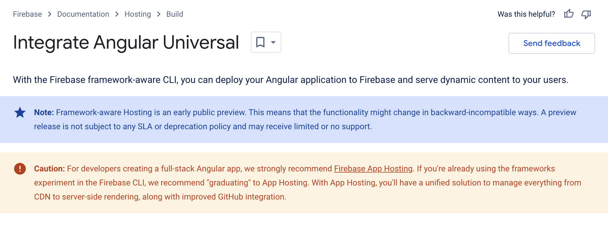 “If you're already using the frameworks experiment in the Firebase CLI, we recommend "graduating" to App Hosting.”